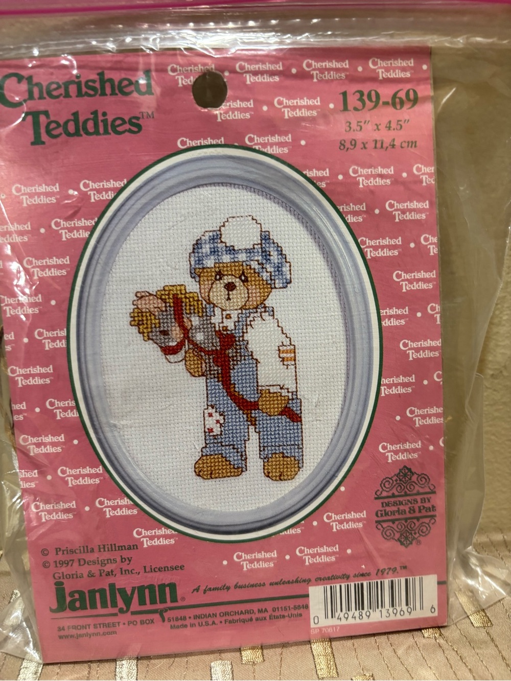 Cherished Teddies Cross-Stitch Teddy in Blue and Brown